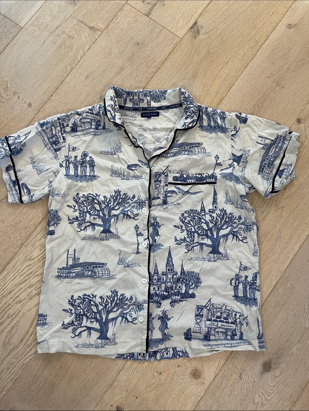 KATIE KIME Women’s New Orleans printed Short-Sleeve Toile Button Pajama Top
